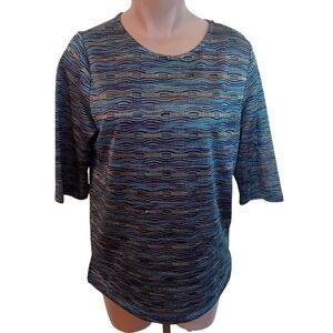 Vintage BonWorth Petite Oversized Knit Metallic 3/4 Wave Groovy Kitsch Blouse SP